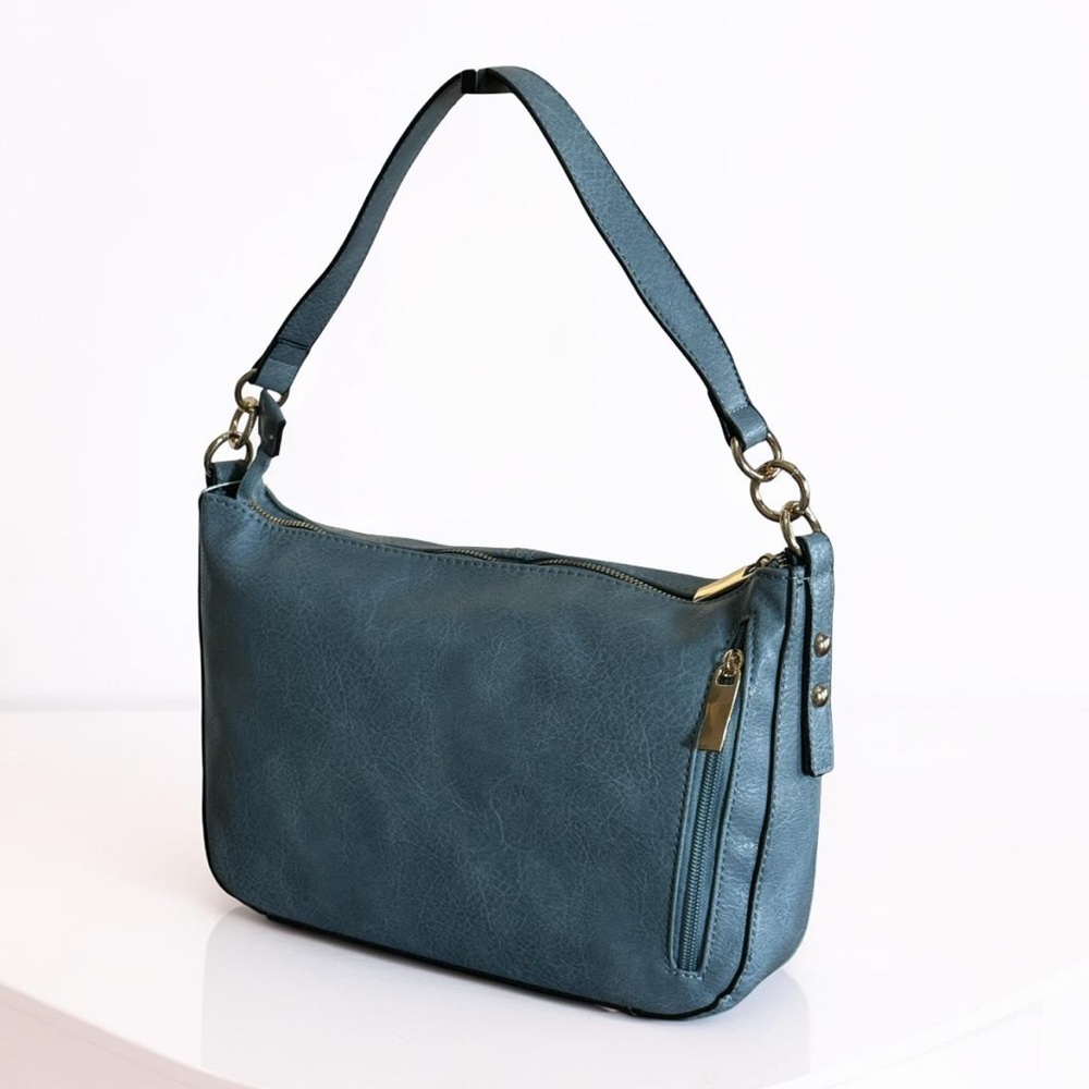NWT Blue Vegan Leather Shoulder Bag! NEW! - Picture 2 of 11